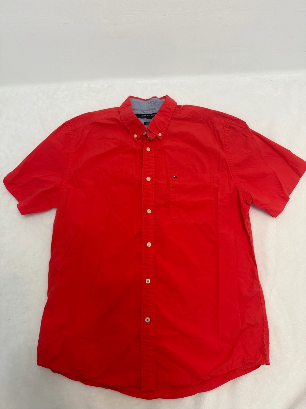 Tommy Hilfiger Bright Red Short-Sleeve Button-Down Shirt Size L